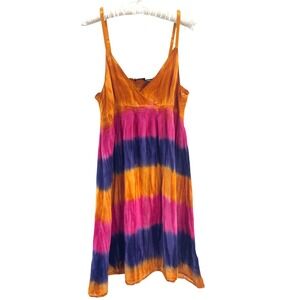 Vintage Etc. Tie Dye Mini Dress Womens L Orange Cotton India Boho Beach Hippie